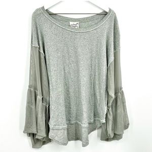 Free People Still Got It Mesh Bell Sleeve Tee Gray Large
